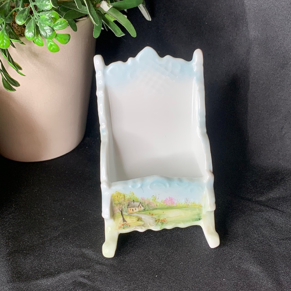 Beautiful vintage hand painted & signed Victorian porcelain business card holder